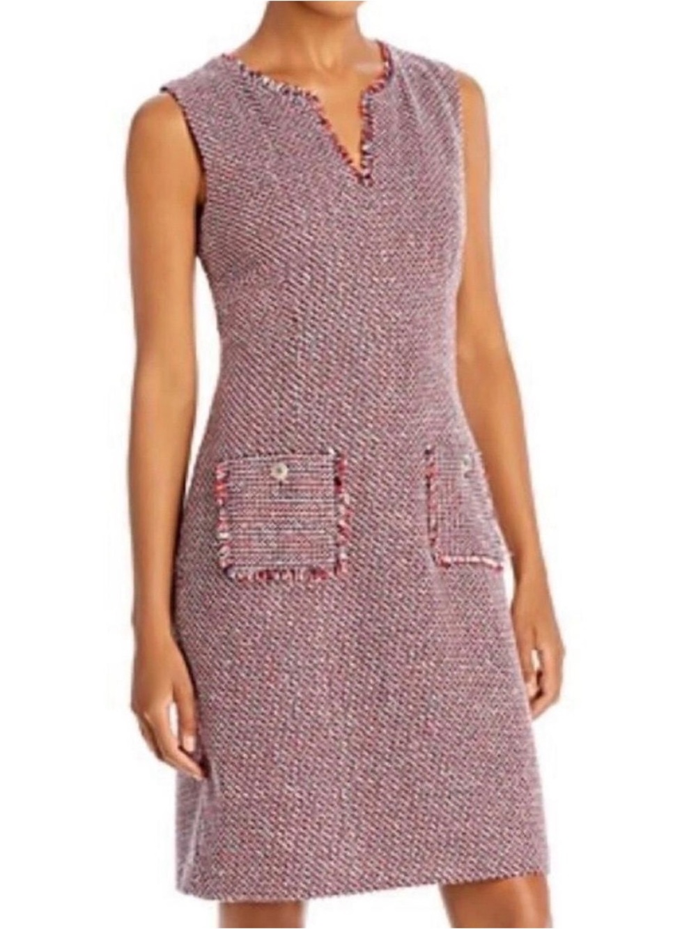 Karl Lagerfeld Paris Pink Tweed Pocket Dress Size 10 Pearl Buttons Sleeveless
